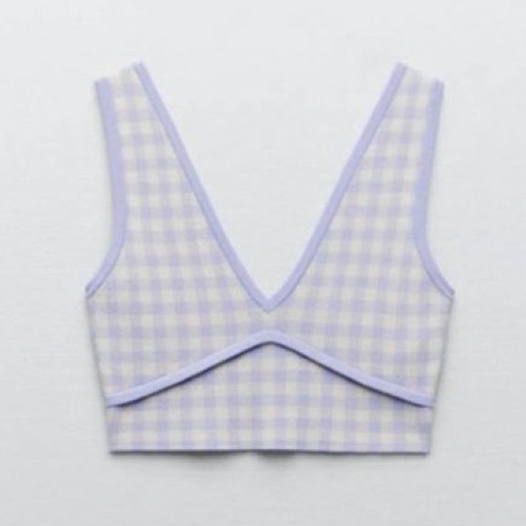 Zara lilac gingham cropped top Sz Medium - Picture 1 of 5